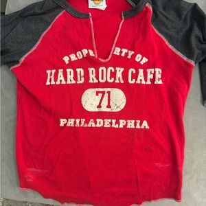 Hard Rock Cafe Red and Black Long Sleeve Tee